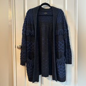 Women’s Lucky Brand Black and Blue Mid Length Cardigan Shag Design Size Large